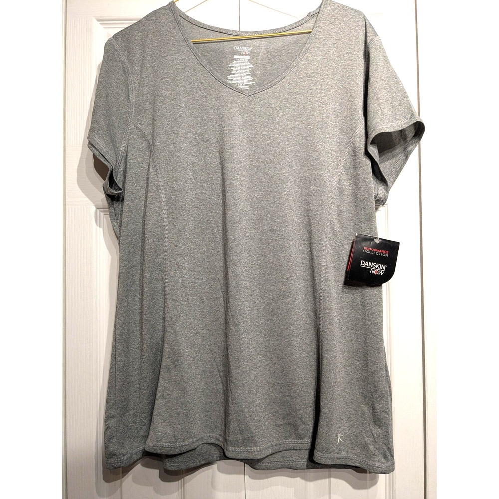 Danskin Now Shirt Womens 2XL Gray Princess Seam V-Neck Performance Dri-More NWT